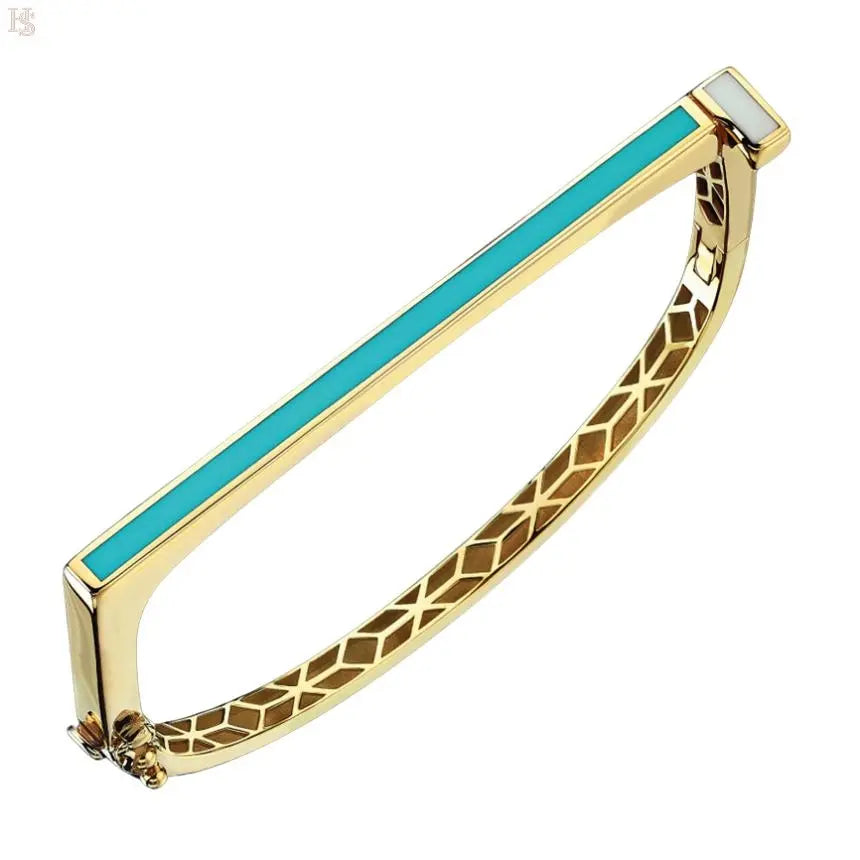 Cetaş 14 Ayar Minima Turkuaz-Beyaz Mineli Kelepçe HS Mücevherat