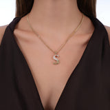 Semistoned Altın Harf Kolye