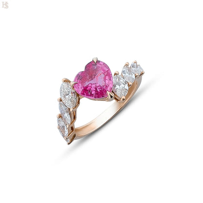 Pembe Safir Kalp Markiz Kesim Pırlanta Yüzük